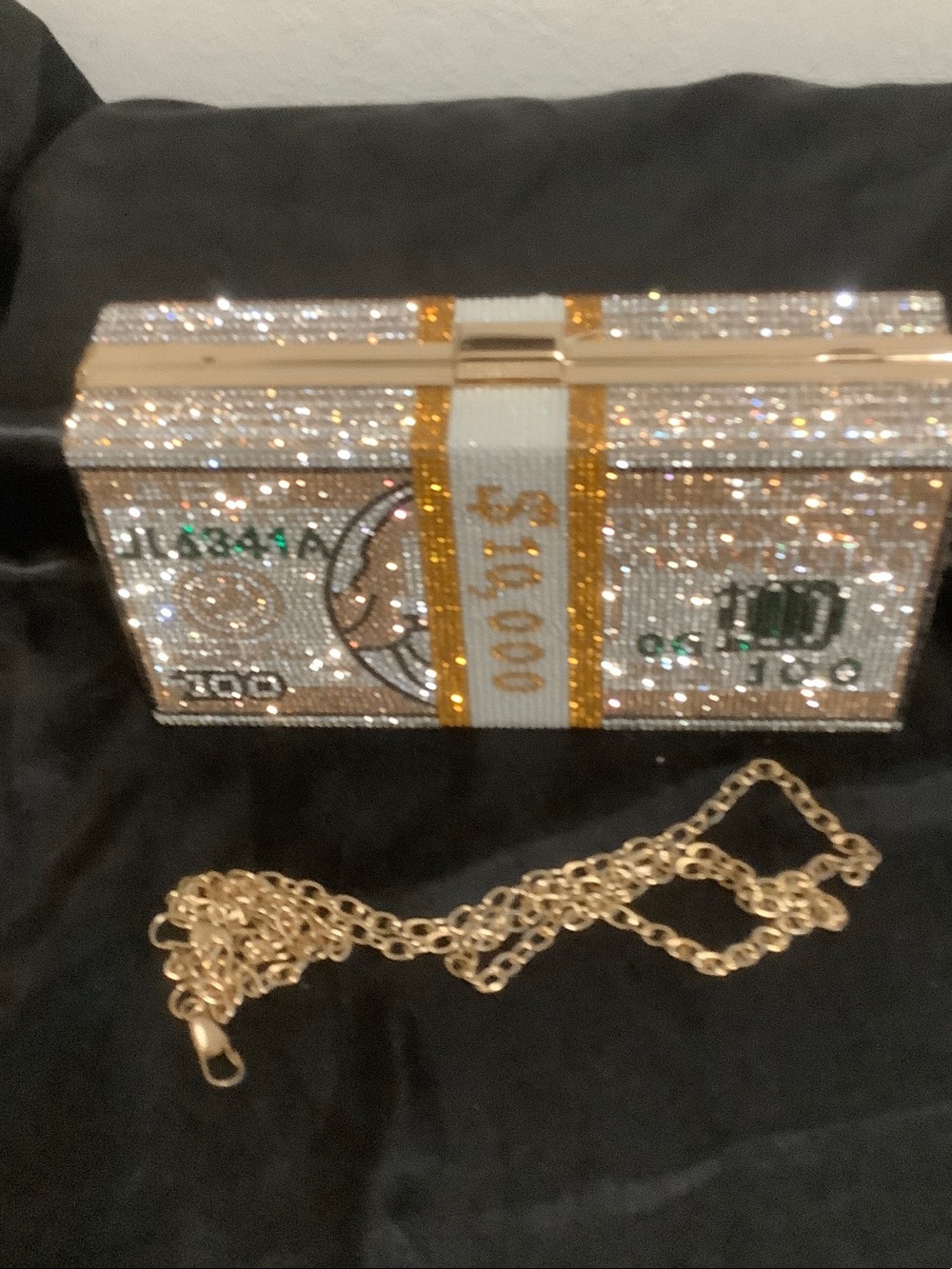 Crystal Embellished Money Stack Clutch Bag in Gold and Silver
